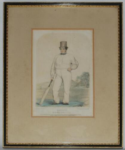 'Samson of Sheffield Height 5ft 4in'. 'Sketches at Lords No. 8'. Original lithograph, highlighted with colour, published by John Corbet Anderson and Frederick Lillywhite on 1st March 1852. Mounted, framed and glazed. Overall 10.5&quot;x13.5Ã¢&euro;&#353;.