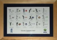 'County Captains 2007'. Keith Fearon. Large print of the eighteen County captains of the 2007 season, signed by each player. Signatures are Katich, Benkenstein, Irani, Hemp, Lewis, Warne, Key, Chilton, Snape, Smith, Sales, Fleming, Langer, Butcher, Adams,