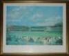 'Lord's Cricket Ground'. Alan Fearnley. Large limited edition colour print produced to commemorate the Centenary Test in 1980, England v Australia. Signed to lower border by the England team from that game. Twelve signatures including Botham, Gower, Boyco