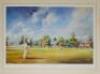 'Cricket at Penshurst', 'Royal Military Academy, Sandhurst' and Hampshire Hogs Cricket Club at Warnford. Three large limited editions colour prints of the three grounds with matches in progress by artist Jocelyn Galsworthy. Limited edition 76/150, 49/200 - 2