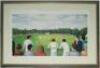 Cricket prints. Selection including 'Somerset Cricketers-Past &amp; Present'. Black and white print by Mike Tarr 1983 and 'Hampshire C.C.C. A Centenary at Southampton'. Large mono prints, framed and glazed. Both signed by Tarr. Sold with 'County Ground, W - 4
