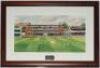 Cricket prints. Selection including 'Somerset Cricketers-Past &amp; Present'. Black and white print by Mike Tarr 1983 and 'Hampshire C.C.C. A Centenary at Southampton'. Large mono prints, framed and glazed. Both signed by Tarr. Sold with 'County Ground, W - 9