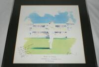 Angus Robert Charles Fraser. Middlesex &amp; England 1984-2002. Original colour print of a watercolour of Fraser in bowling action with the Lord's pavilion in the background. Artist unidentified. Hand printed title to lower border, 'Angus R.C. Fraser. Sta