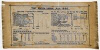 England v Australia, 3rd Test match, Leeds. July 1930. Original commemorative silk scorecard for the historic Test match where Don Bradman made the record Test score of 334. The oblong scorecard by Crosland &amp; Co of Kirkgate, Leeds measures 10.5&quot;x