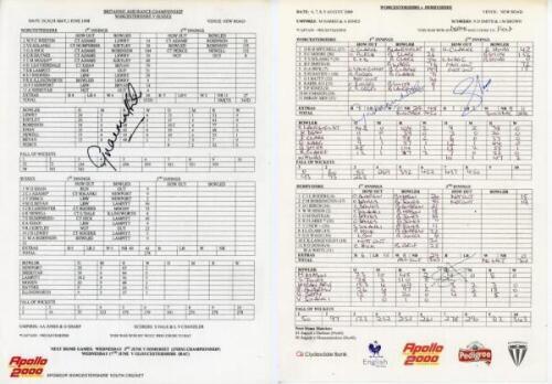 Graeme Hick. Worcestershire &amp; England. Five official scorecards, each signed by Hick, some additionally by others. Scorecards include Worcestershire v Sussex 1998 in which Hick scored a century in each innings, the second of which was his 100th first 