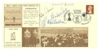 Warwickshire C.C.C. first day cover commemorating the first ever Test match at Edgbaston in 1902. Issued for the 5th Test, England v Australia, Edgbaston 7th August 1993. Signed by Mike Smith, Dennis Amiss, David Brown, Gladstone Small and Alan Oakman. VG