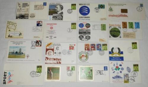 Cricket commemorative covers 1970-2001. A good selection of over one hundred commemorative covers for the period. Subjects include a number of centenaries including Australian Centennial Tour 1977, M.C.C. Bicentenary 1987, county centenaries for Sussex 19