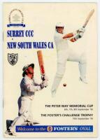Surrey C.C.C. v New South Wales C.A. The Oval 1995. Official programme for The Peter May Memorial Cup, 6th- 8th September and The Foster's Challenge Trophy 10th September 1995. Signed to the player profiles pages by fourteen members of the New South Wales