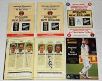 England v New Zealand 1986-1994. Five official programmes, each multi-signed by players and some umpires. Third Test, The Oval 21st- 26th August 1986, two programmes (one signed by eight, the other eleven). First One Day International, Headingley 23rd May