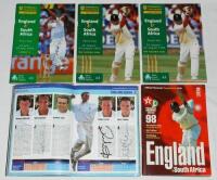 England v South Africa 1994 and 1998. Five official programmes, each multi-signed by players and some umpires. First Test, Lord's 21st- 25th July 1994 (42 signatures), Third Test, The Oval 18th- 22nd August 1994 (two copies, one signed by 46, the other by