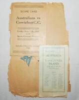 Australian tour of North America 1932. Official souvenir programme for the tour match v Vancouver Island, June 18th and 20th 1932, small four page folding programme, this was the second and third matches of the tour, plus an original four page folding sco