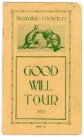 'Australian Cricketers. Goodwill Tour 1932'. Australian tour of Canada &amp; America 1932. Scarce official brochure for the tour with pen pictures, biographies and itinerary. The tour started in Victoria, Canada on 17th June and finished in Hollywood on 2