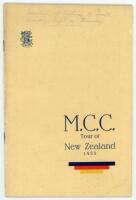 M.C.C. tour of Australia &amp; New Zealand 1932/33 (Bodyline). 'M.C.C. tour of New Zealand 1933'. Printed by Turners Ltd, Christchurch for the New Zealand Cricket Council 1933. Official tour brochure issued for the New Zealand leg of the 1932/33 tour. The