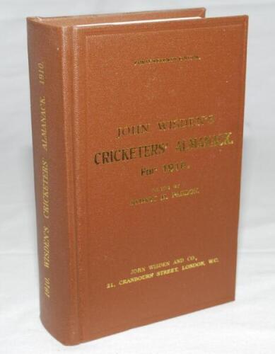 Wisden Cricketers' Almanack 1910. Willows hardback reprint (2001) in dark brown boards with gilt lettering. Limited edition 339/500. Very good condition - cricket