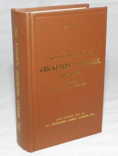 Wisden Cricketers' Almanack 1912. Willows hardback reprint (2001) in dark brown boards with gilt lettering. Limited edition 389/500. Very good condition - cricket