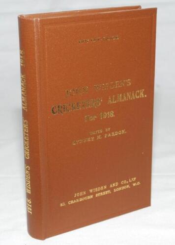 Wisden Cricketers' Almanack 1918. Willows hardback reprint (1997) in dark brown boards with gilt lettering. Limited edition 346/500. Very good condition - cricket