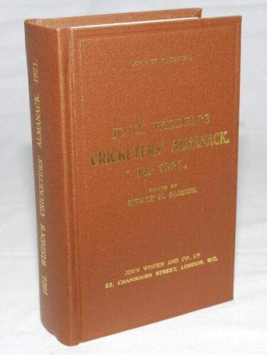 Wisden Cricketers' Almanack 1921. Willows hardback reprint (2005) in dark brown boards with gilt lettering. Limited edition 338/500. Very good condition - cricket