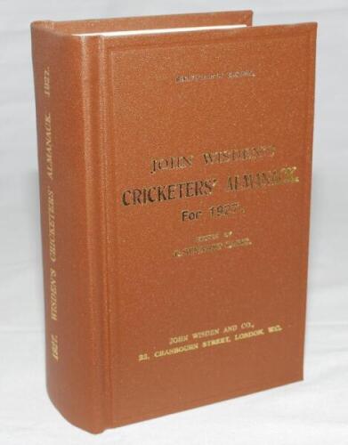 Wisden Cricketers' Almanack 1927. Willows hardback reprint (2007) in dark brown boards with gilt lettering. Limited edition 368/500. Very good condition - cricket