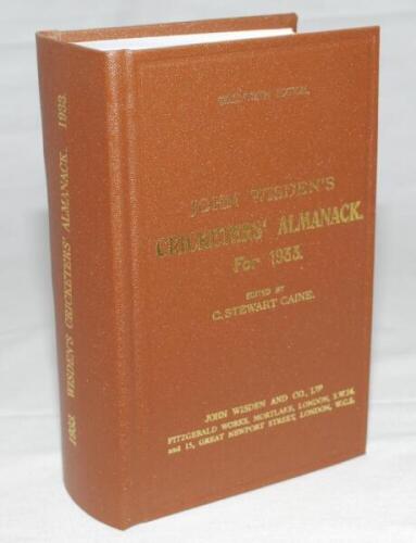 Wisden Cricketers' Almanack 1933. Willows hardback reprint (2010) in dark brown boards with gilt lettering. Limited edition 341/500. Very good condition - cricket