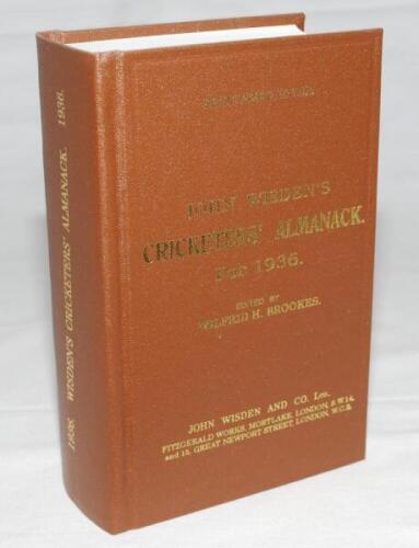 Wisden Cricketers' Almanack 1936. Willows hardback reprint (2011) in dark brown boards with gilt lettering. Limited edition 316/500. Very good condition - cricket