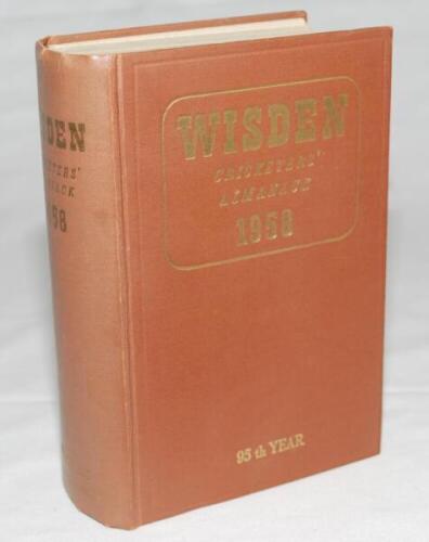 Wisden Cricketers' Almanack 1958. Original hardback. Some minor light fading to boards, slight foxing to page block edge otherwise in good+ condition - cricket