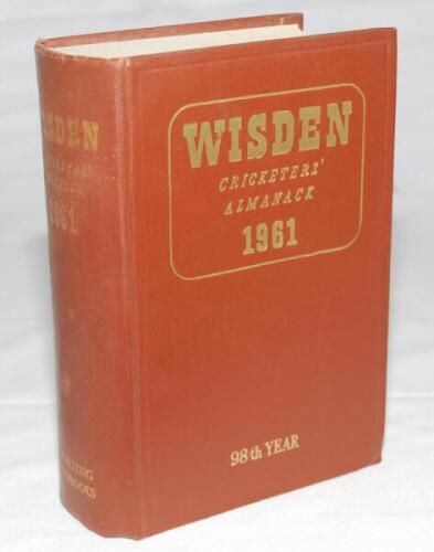 Wisden Cricketers' Almanack 1961. Original hardback. Minor wear to spine paper otherwise in good/very good condition - cricket