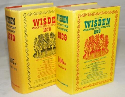 Wisden Cricketers' Almanack 1969 and 1970. Original hardback with photocopied dustwrappers. Odd minor faults otherwise in good condition - cricket