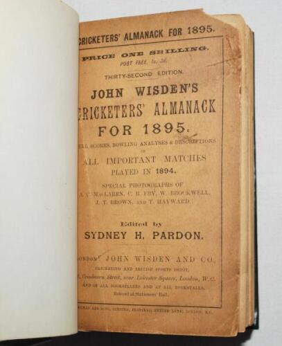 Wisden Cricketers' Almanack 1895. 32nd edition. Bound in green boards with original paper wrappers, with gilt titles to spine. Some wear and age toning to wrappers, top corner loss to front wrapper otherwise in good+ condition - cricket