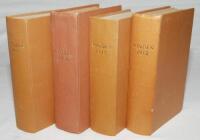 Wisden Cricketers' Almanack 1912, 1913, 1914 and 1915. 49th, 50th, 51st and 52nd editions. All four editions bound in light brown boards, the 1912 edition with original rear wrapper, lacking front wrapper and lacking the first advertising page, the 1913 e