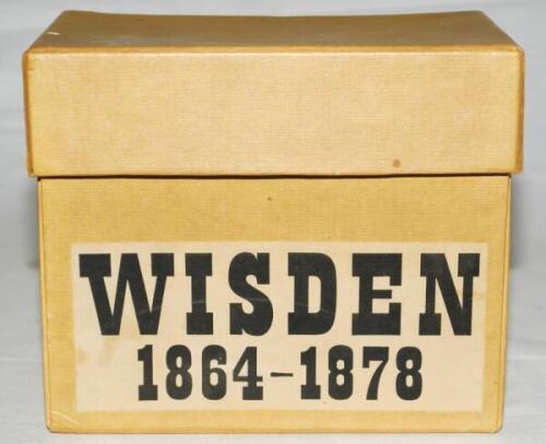 Wisden Cricketers' Almanack 1864-1878. Fifteen facsimile editions, with pink wrappers, second facsimile edition printed by Lowe &amp; Brydone Ltd, London 1974. Limited edition. Good condition. In original yellow box with title to side. Some age toning to 