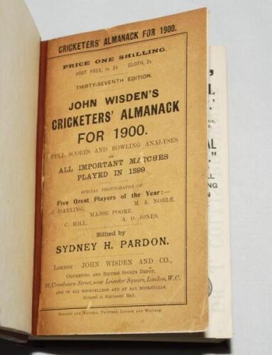 Wisden Cricketers' Almanack 1900. 37th edition. Bound in light brown boards, with original paper wrappers, with titles in gilt to spine. Very minor loss to the corner of the rear wrapper otherwise in good condition - cricket