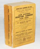 Wisden Cricketers' Almanack 1922. 59th edition. Original paper wrappers. Breaking to spine block, wear and some loss to spine paper, spine cocked to the right otherwise in good condition - cricket