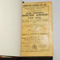 Wisden Cricketers' Almanack 1925. 62nd edition. Handsomely bound in brown and cream half leather boards, original paper wrappers, with titles in gilt to spine. Some wear to wrappers otherwise in good condition - cricket