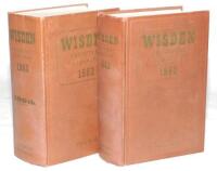 Wisden Cricketers' Almanack 1962 and 1963. Original hardback editions. Both editions with dulling to boards and spine. The 1962 edition with slight crease to head of spine paper, the 1963 with some minor marks to boards otherwise both editions in good/ver