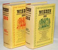 Wisden Cricketers' Almanack 1965 and 1966. Original hardback with dustwrapper. Some age toning to the dustwrapper spines, the 1965 edition with numbers handwritten to the back of the dustwrapper, the 1966 edition with some wear to the head of the dustwrap