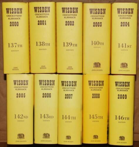 Wisden Cricketers' Almanack 2000 to 2021. Original hardback with dustwrapper. Sold with a hardback edition of 'An Index to Wisden 1864-1984'. Compiled by Derek Barnard. London 1985 and three Wisden 'Australia' Wisdens for 1998 (light fading to spine of du