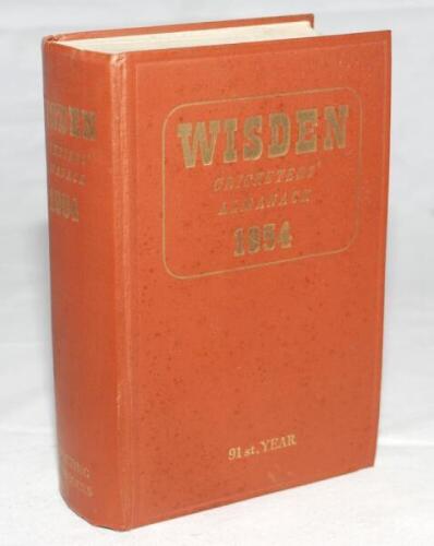 Wisden Cricketers' Almanack 1954. Original hardback. The book is slightly warped and has some light spotting to boards otherwise in good+ condition - cricket