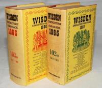 Wisden Cricketers' Almanack 1965 and 1966. Original hardback with dustwrapper. The 1965 edition with soiling and wear to the dustwrapper, soiling to the page block edge otherwise in good condition, the 1966 edition with slight age toning to the dustwrappe