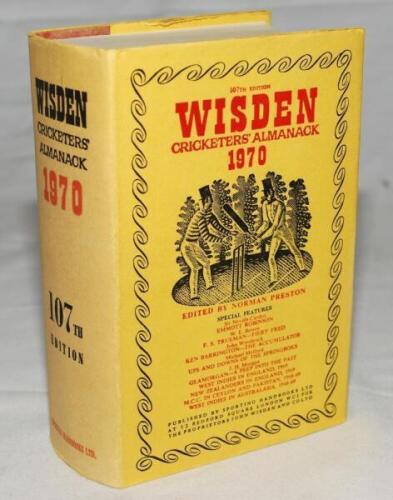 Wisden Cricketers' Almanack 1970. Original hardback with dustwrapper. Odd very minor faults to the dustwrapper otherwise in good/very good condition - cricket