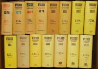 Wisden Cricketers' Almanack 1975 to 1978, 1980 to 1985, 2000, 2003 to 2009, 2013, 2014, 2106 and 2018. Original hardback with dustwrapper. Light fading to one dustwrapper spine otherwise in generally good/very good condition overall. Qty 23 - cricket