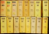 Wisden Cricketers' Almanack 1975, 1977, 1978, 1979 to 2108. Original hardback with dustwrapper. The 1978 is an ex libris edition, light fading to odd spine otherwise in good/very good condition overall. Qty 43 - cricket