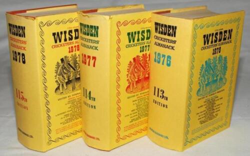 Wisden Cricketers' Almanack 1976, 1977 and 1978. Original hardback with dustwrapper. Very good condition - cricket