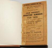 Wisden Cricketers' Almanack 1902. 39th edition. Bound in light brown boards, with original paper wrappers, with titles in gilt to front board and spine. Some wear with loss of print to the vertical edge of the wrappers, where it meets the spine, probably 