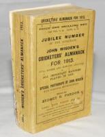 Wisden Cricketers' Almanack 1913. 50th (Jubilee) edition. Original paper wrappers. Minor soiling to wrappers, some loss to spine paper, the last three advertising pages and rear wrapper detached otherwise in good+ condition - cricket