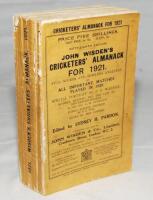Wisden Cricketers' Almanack 1921. 58th edition. Original paper wrappers. Minor wear and soiling to wrappers, some loss to spine paper, splitting to edge of front wrapper where it meets the spine otherwise in good+ condition - cricket