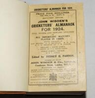 Wisden Cricketers' Almanack 1924 and 1925. 61st &amp; 62nd editions. The 1924 edition bound in light brown boards, with original front paper wrapper, with titles in gilt to front board and spine, lacking rear wrapper. Good condition. The 1925 bound in a s