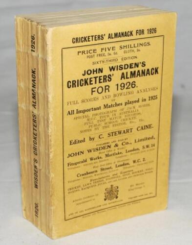 Wisden Cricketers' Almanack 1926. 63rd edition. Original paper wrappers. Very good condition - cricket