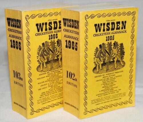 Wisden Cricketers' Almanack 1965 &amp; 1966. Original limp cloth covers. Minor marks to covers otherwise in good/very good condition. Qty 2 - cricket