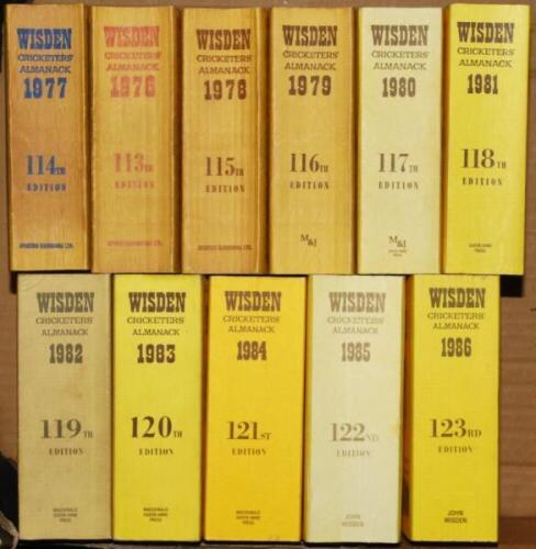 Wisden Cricketers' Almanack 1976 to 1992, 1994 to 2002, 2004, 2007 and 2009 Original limp cloth covers. Odd minor faults otherwise in good overall condition. Qty 28 - cricket