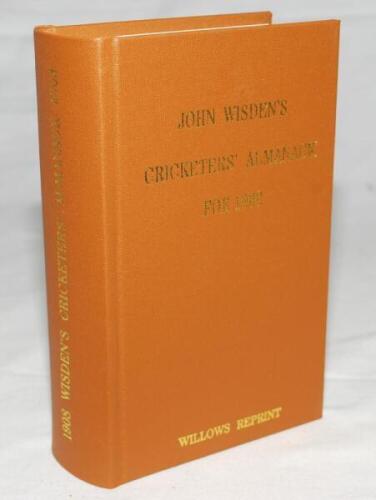 Wisden Cricketers' Almanack 1908. Willows softback reprint (2000) in light brown hardback covers with gilt lettering. Limited edition 176/500. Very good condition - cricket